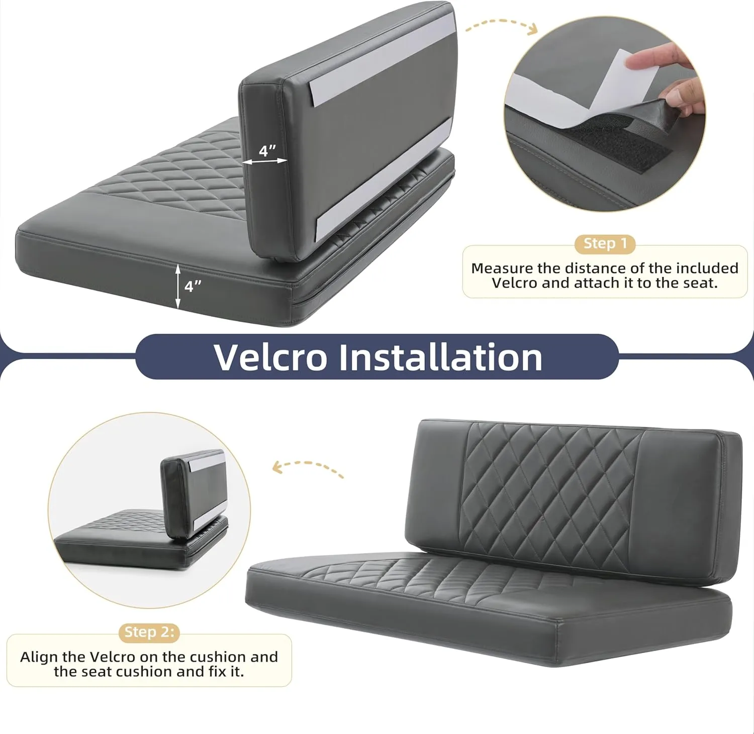 RV Dinette Cushions,2 Sets of PU Leather Replacement Camper Cushions Includes 2 Booth Seats and 2 Backrests for RV,Camper,Trailer Bed (Dark Gray,40")