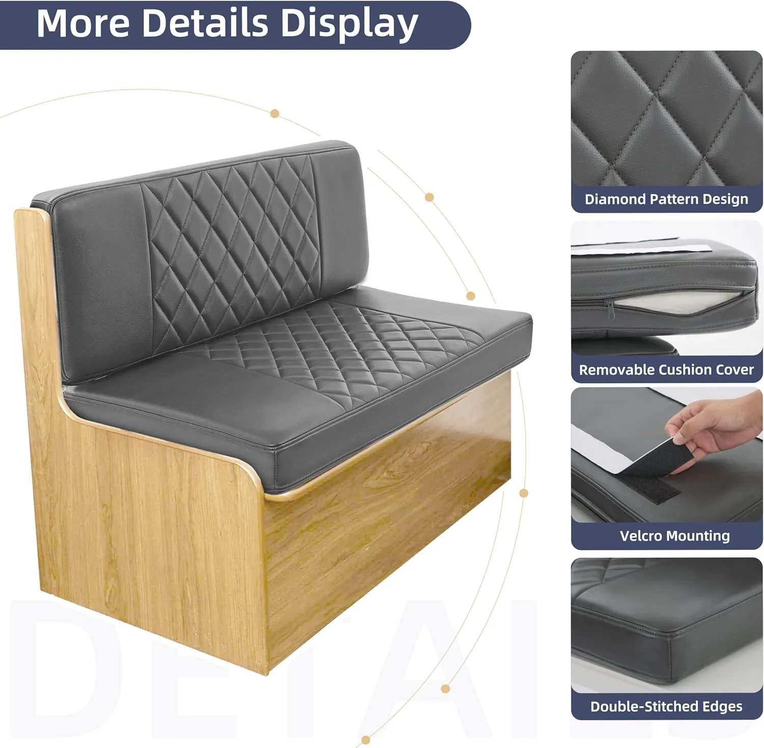 RV Dinette Cushions,2 Sets of PU Leather Replacement Camper Cushions Includes 2 Booth Seats and 2 Backrests for RV,Camper,Trailer Bed (Dark Gray,40")