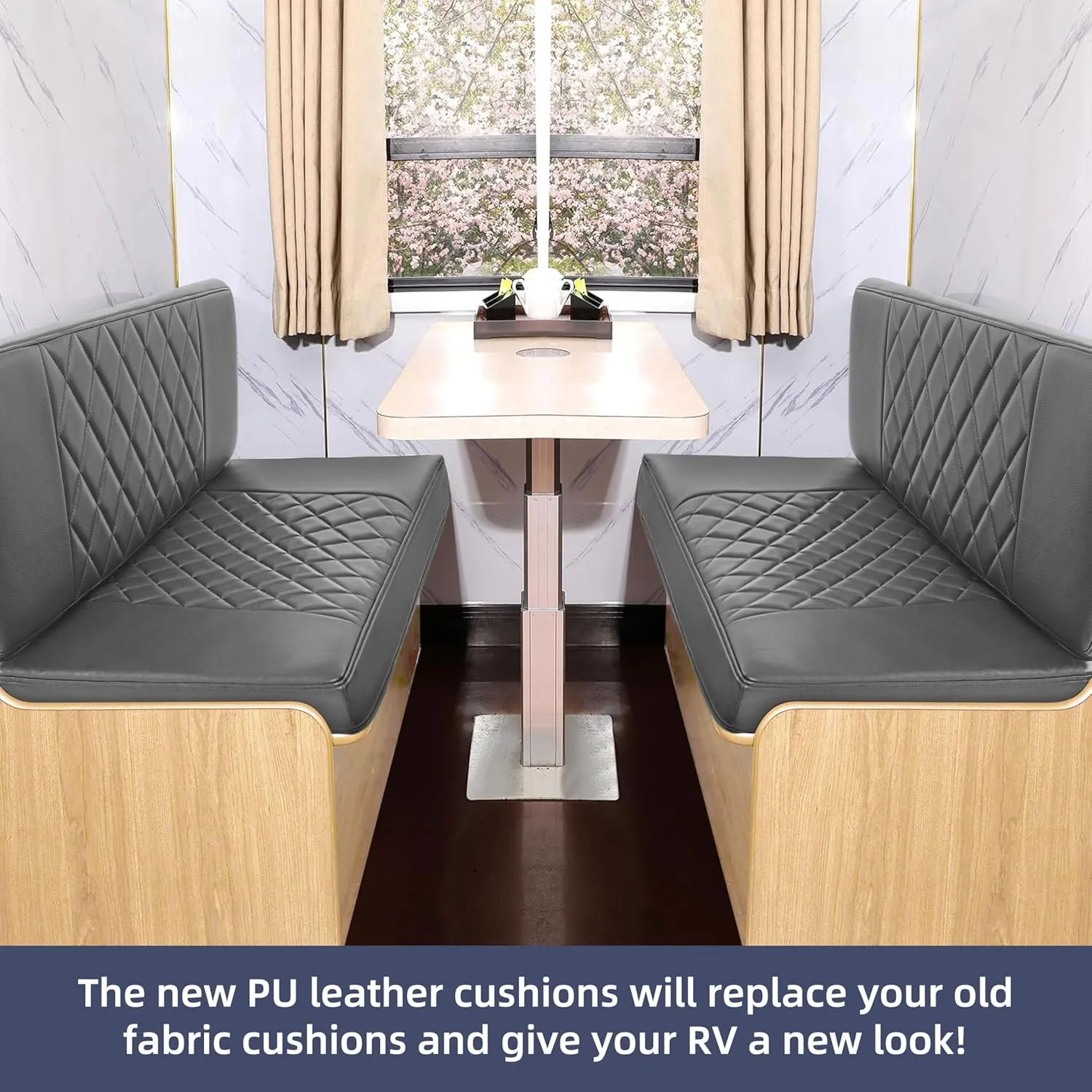 RV Dinette Cushions,2 Sets of PU Leather Replacement Camper Cushions Includes 2 Booth Seats and 2 Backrests for RV,Camper,Trailer Bed (Dark Gray,40")