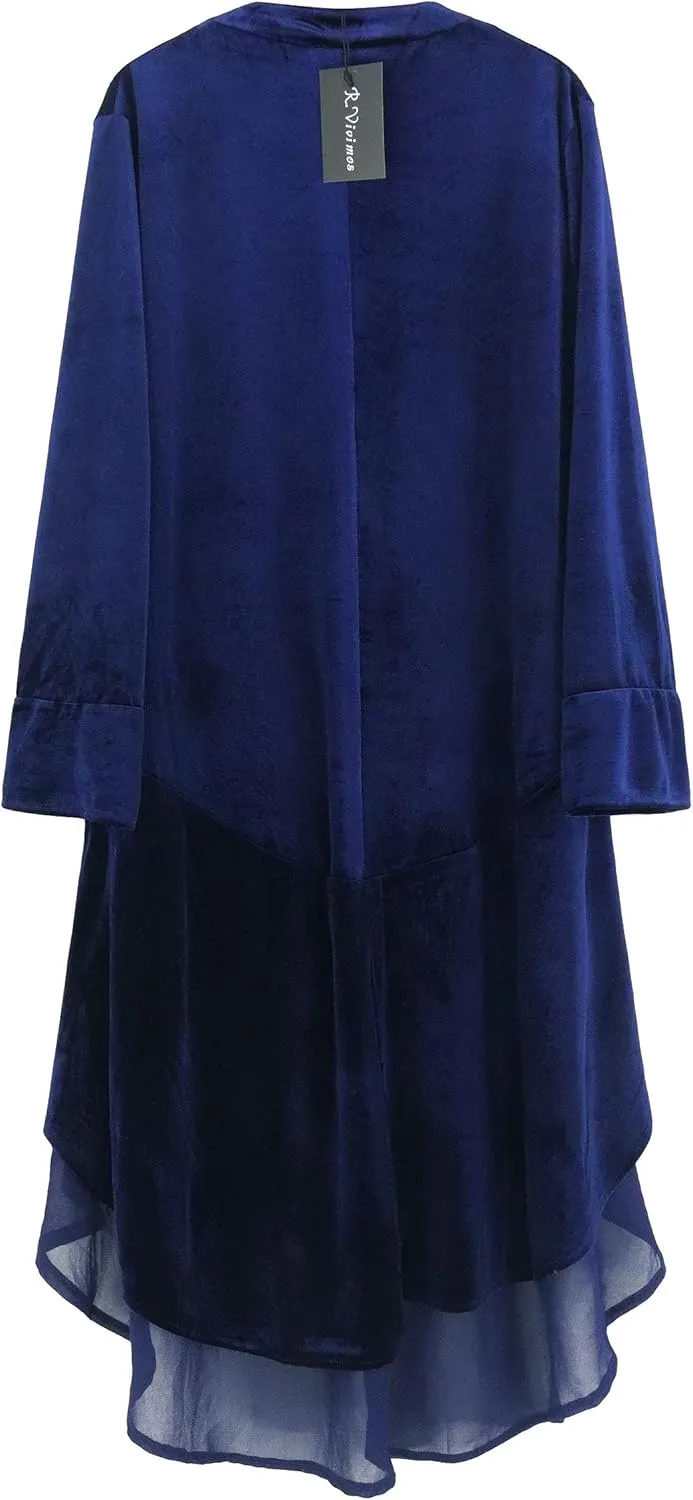R.Vivimos Womens Ruffled Asymmetric Long Velvet Blazers Coat Casual Jackets