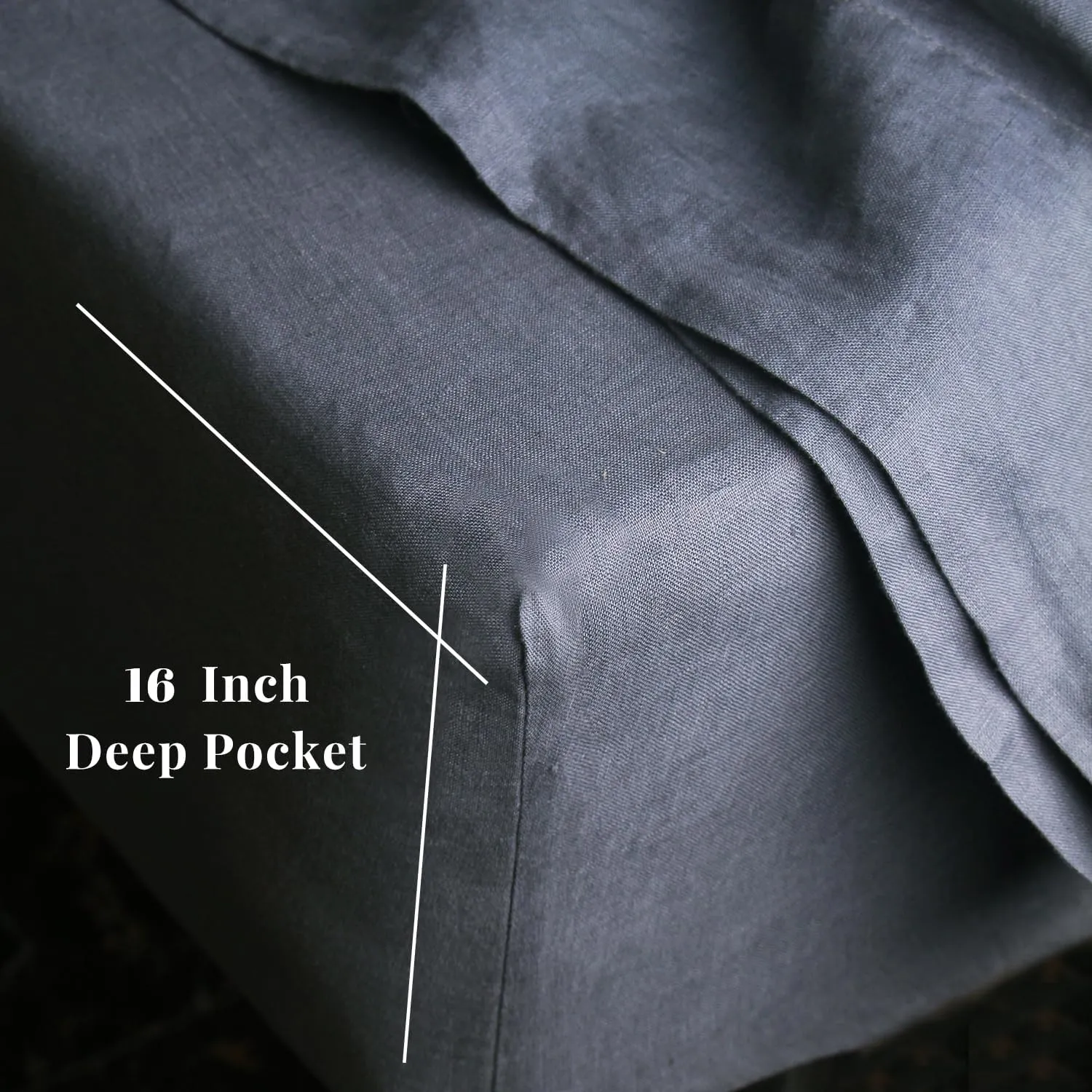 S VICTORY SYMBOL 100% Organic Linen Fitted Sheet Mattress Cover 16inch Deep Pocket,Stone Washed Natural French Flax Bottom Sheet 78"x80"(King,Dark Gray)