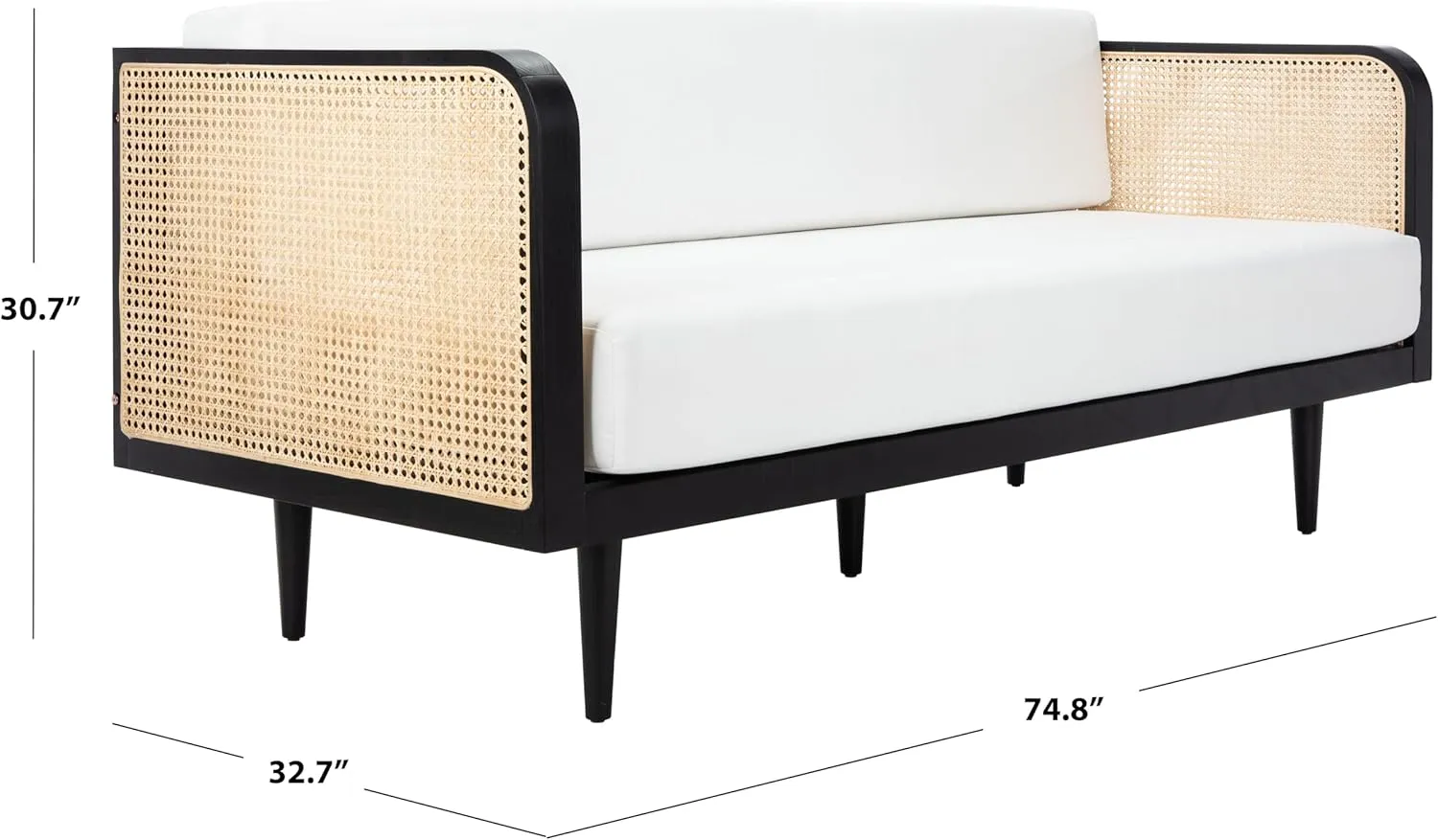 SAFAVIEH Couture Helena French Mid-Century Black and Natural Rattan Daybed, Black/Natural, Full