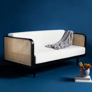SAFAVIEH Couture Helena French Mid-Century Black and Natural Rattan Daybed, Black/Natural, Full