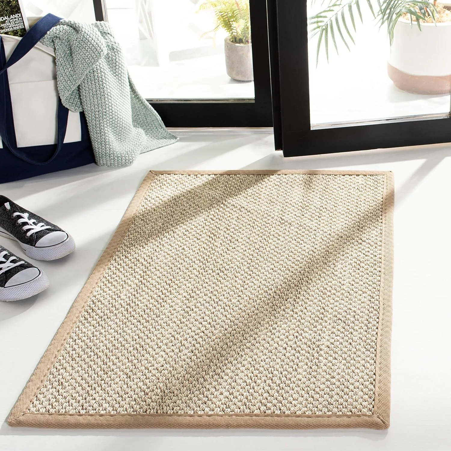 SAFAVIEH Natural Fiber Collection 2' x 3' Marble / Linen NF143B Border Sisal Accent Rug