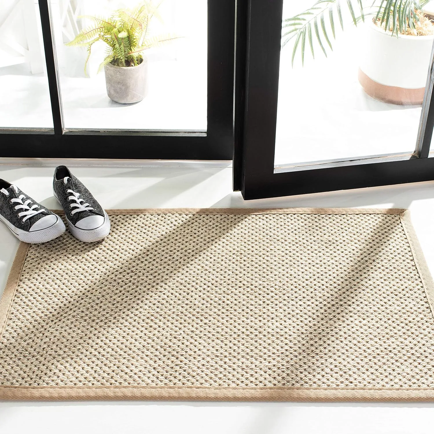 SAFAVIEH Natural Fiber Collection 2' x 3' Marble / Linen NF143B Border Sisal Accent Rug