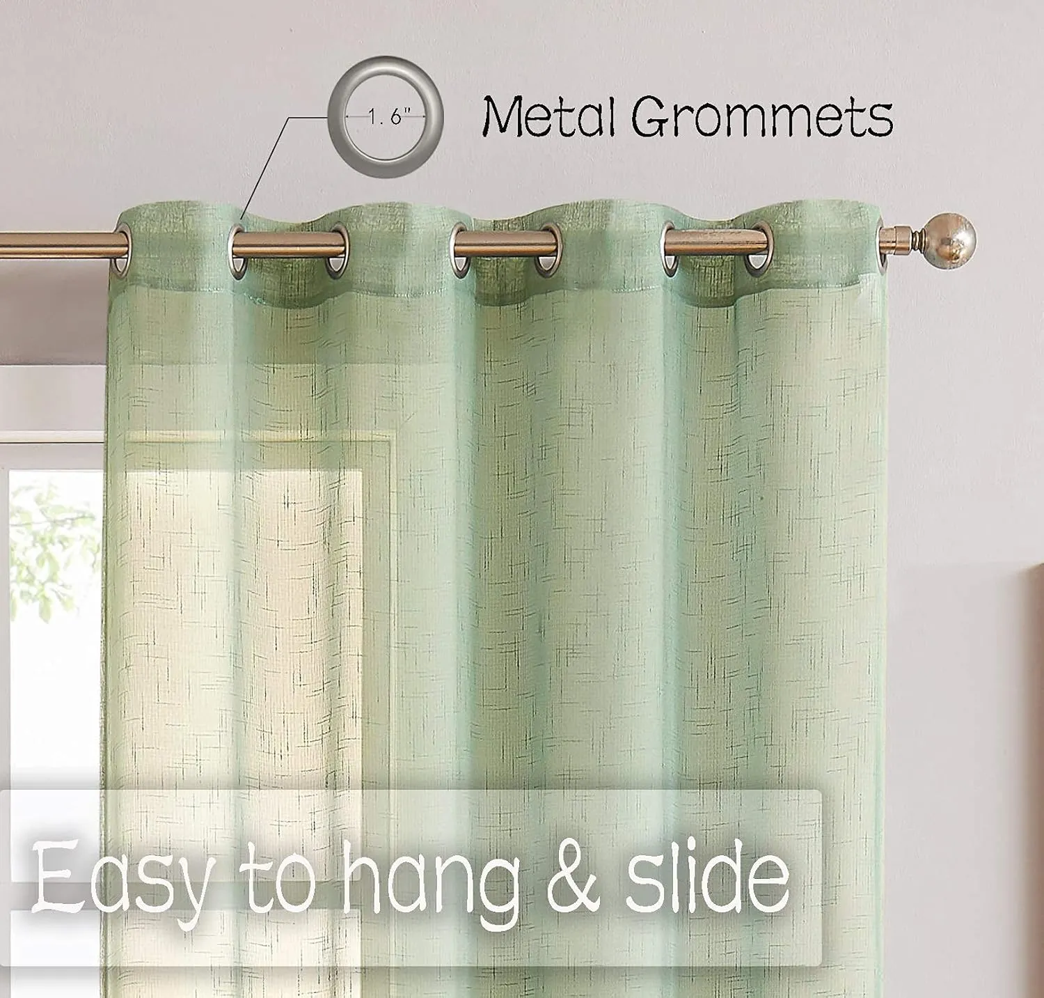 Sage Linen Sheer Curtain Panel Pairs 95 Inches Long with Grommets/Eyelets Rustic Window Treatment Drapery Sets for Living Room Bedroom Farmhouse (Green, 54"x95", 2 Panels)