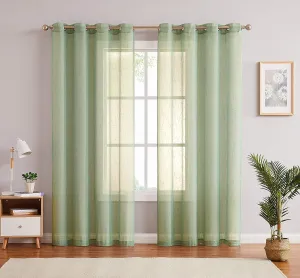 Sage Linen Sheer Curtain Panel Pairs 95 Inches Long with Grommets/Eyelets Rustic Window Treatment Drapery Sets for Living Room Bedroom Farmhouse (Green, 54"x95", 2 Panels)