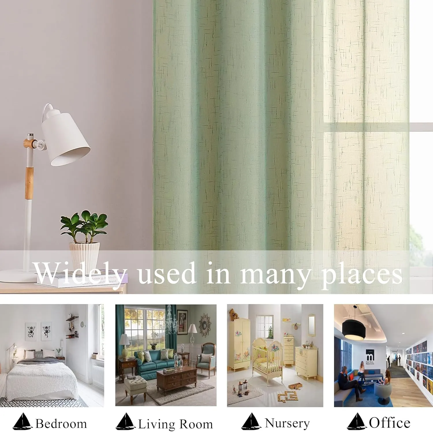 Sage Linen Sheer Curtain Panel Pairs 95 Inches Long with Grommets/Eyelets Rustic Window Treatment Drapery Sets for Living Room Bedroom Farmhouse (Green, 54"x95", 2 Panels)