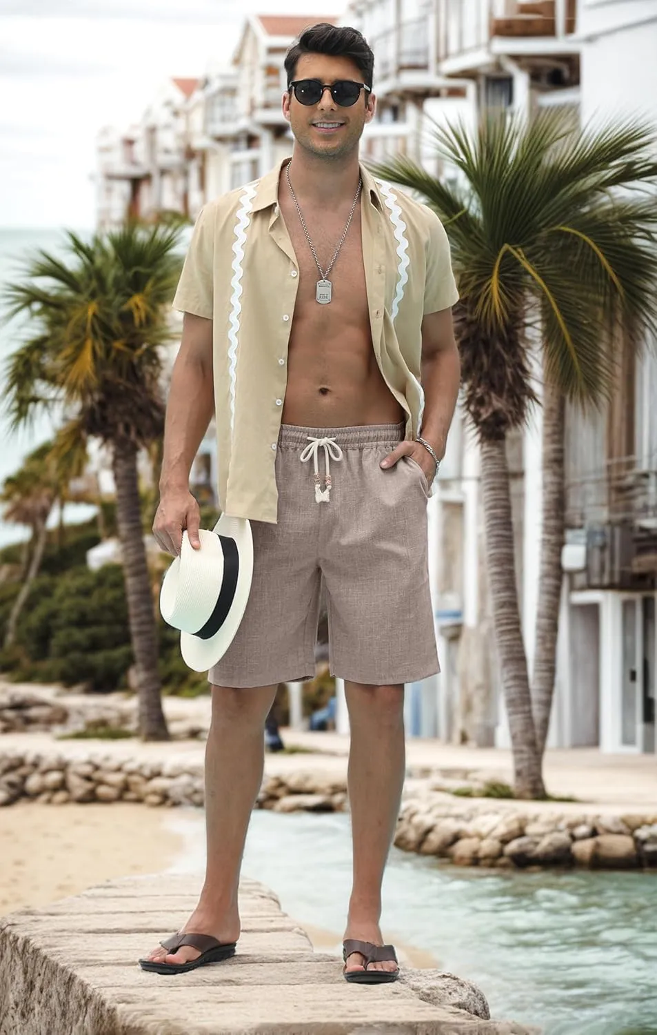Sailwind Men’s Linen Shorts Casual Drawstring Summer Beach Shorts