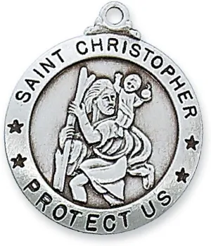 Saint Christopher Pandent Sterling Silver 24" Rhodium Plated Catholic Chain NI-9133 Christian Amulet Medal Pendant Religious Protector Jewelry For Men Women Catholic Charm Dangle