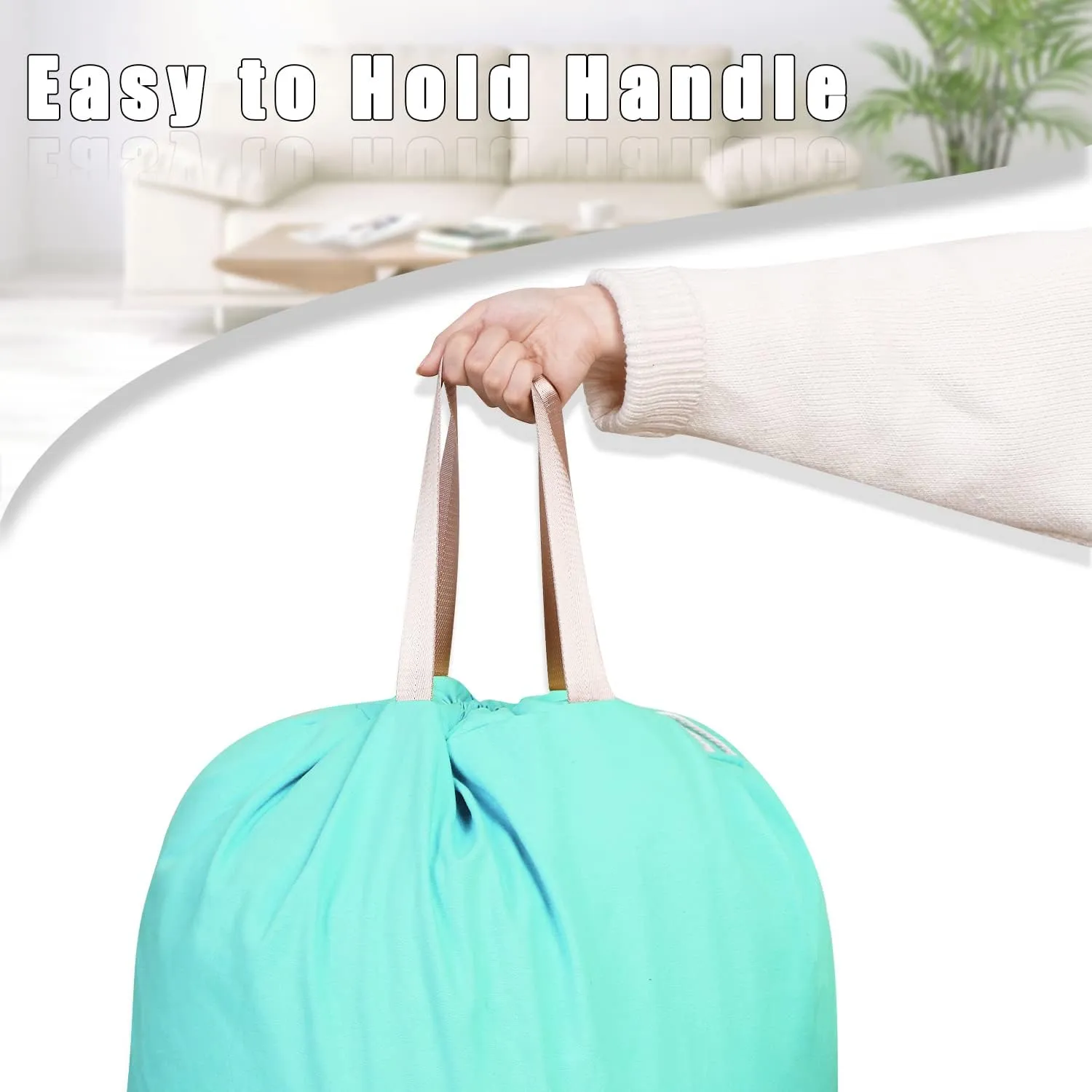 Sanlykate Large Canvas Cotton Laundry Bag with Drawstring & Handles, Heavy Duty Durable Dirty Clothes Organizer, Tear Resistant Hamper Liner Storage Bag, Travel Sack, 25.5 x 34inch - Lake Blue