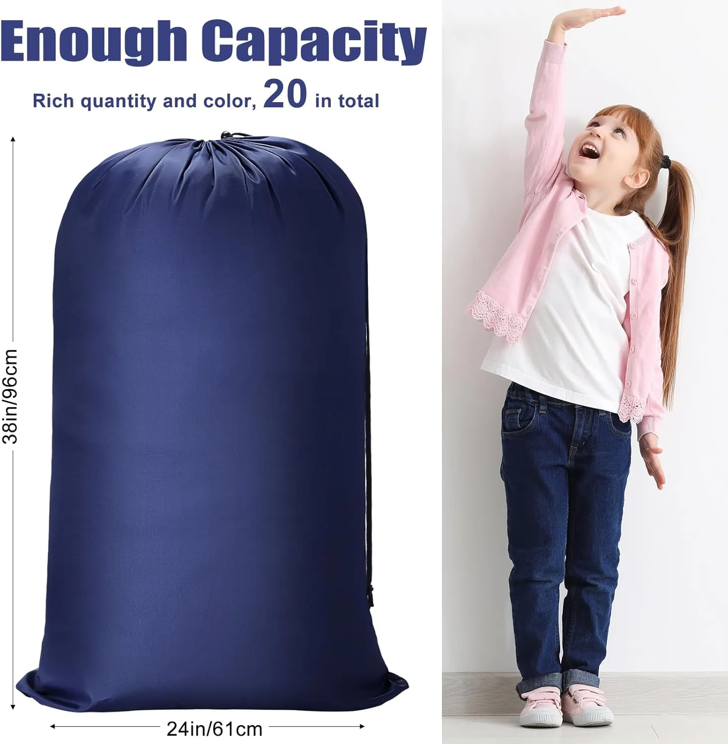 Sanwuta 40 Pcs Large Laundry Bags with Drawstring 38" x 24" Bulk Travel Laundry Bags Lock Closure Reusable Washable for Dirty Clothes College Dorm Apartment Camp(Black, Gray, Sky Blue, Navy Blue)