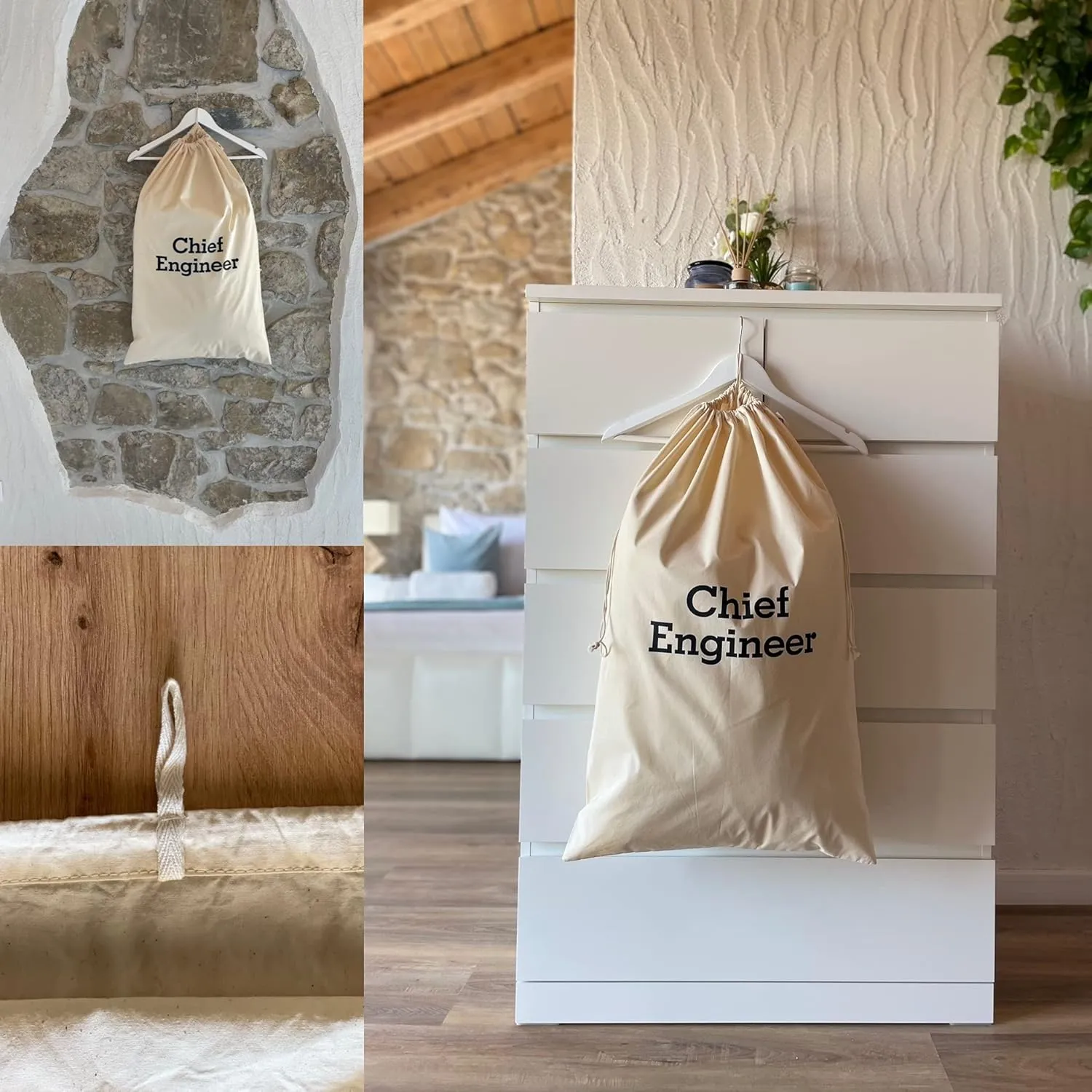 SB - CHIEF ENGINEER - YACHT CREW COTTON LAUNDRY BAGS, YACHT POSITIONS SILK-SCREENED   YACHT POSITION LABELLED MESH LAUNDRY BAG , BIODEGRADABLE