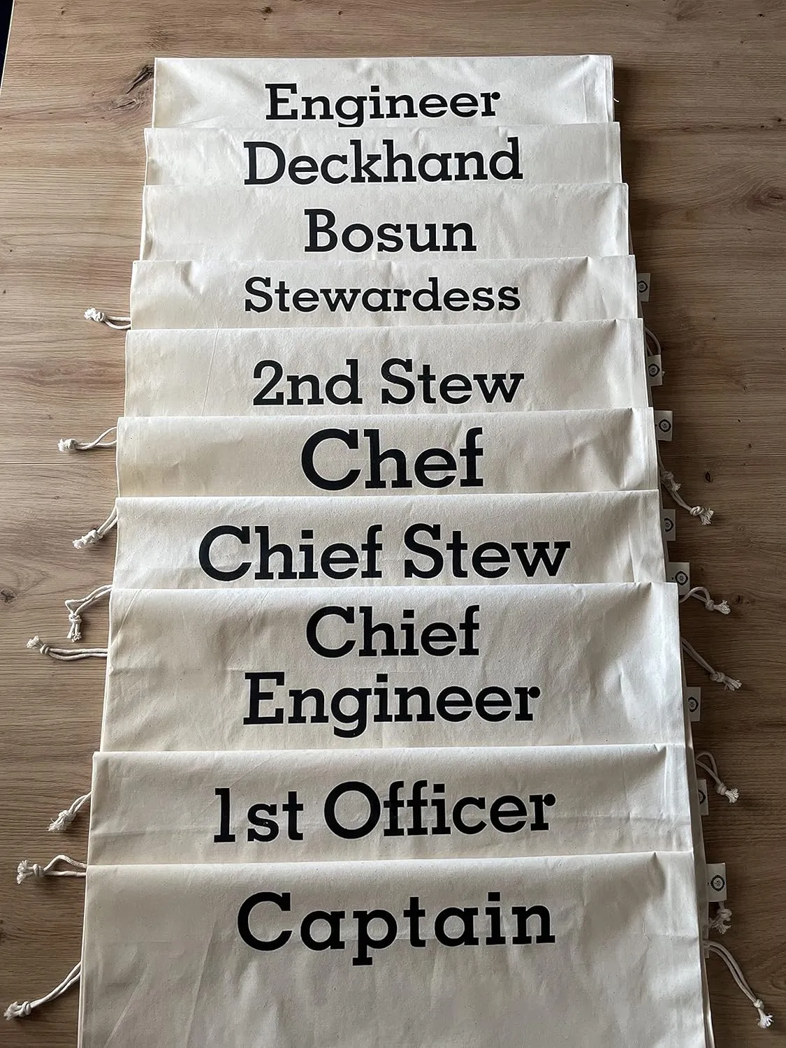 SB - CHIEF ENGINEER - YACHT CREW COTTON LAUNDRY BAGS, YACHT POSITIONS SILK-SCREENED   YACHT POSITION LABELLED MESH LAUNDRY BAG , BIODEGRADABLE