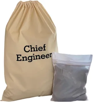 SB - CHIEF ENGINEER - YACHT CREW COTTON LAUNDRY BAGS, YACHT POSITIONS SILK-SCREENED   YACHT POSITION LABELLED MESH LAUNDRY BAG , BIODEGRADABLE