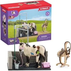 Schleich Horse Club, Gifts for Girls and Boys, Horse Wash Area Set with Horse Figurine, 11 Pieces, Ages 5 
