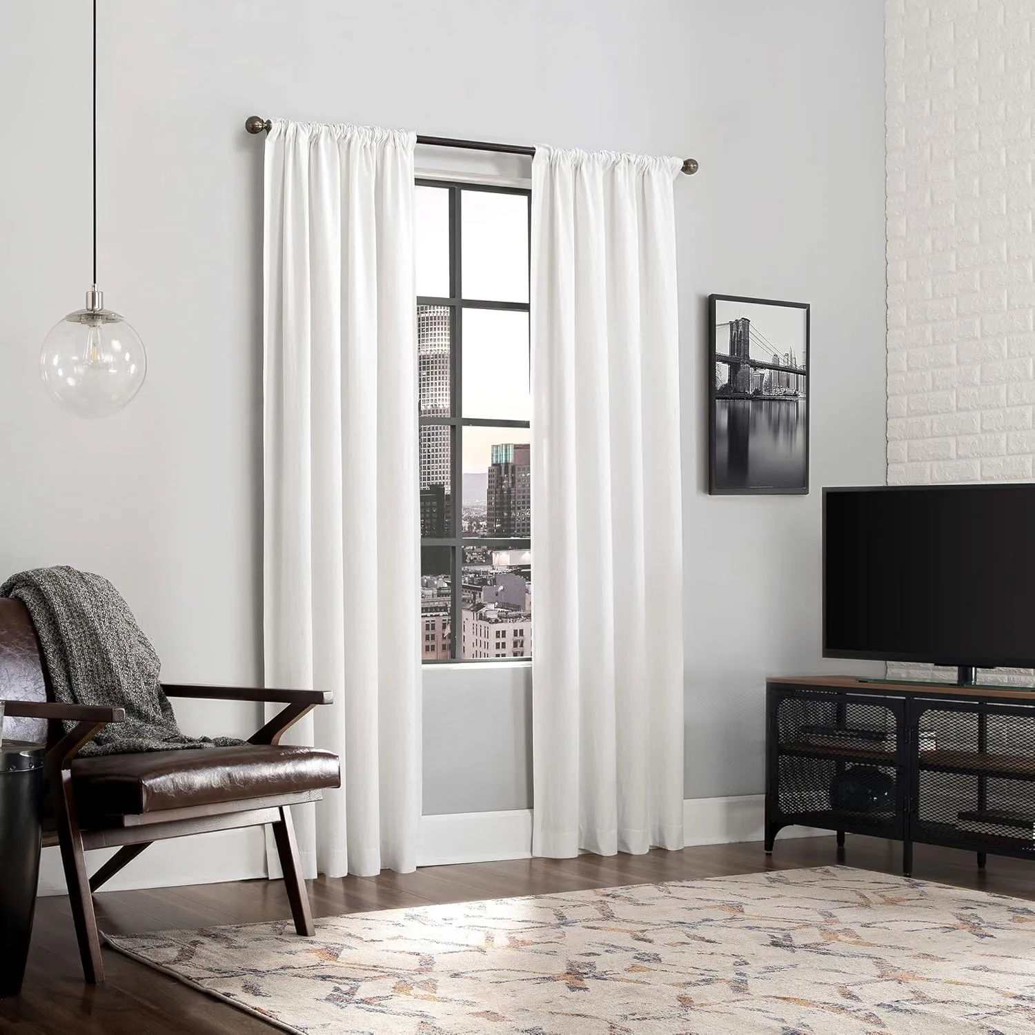 Scott Living Renato Linen Blend Semi-Sheer Back Tab Curtain Panel, 50" x 84", White