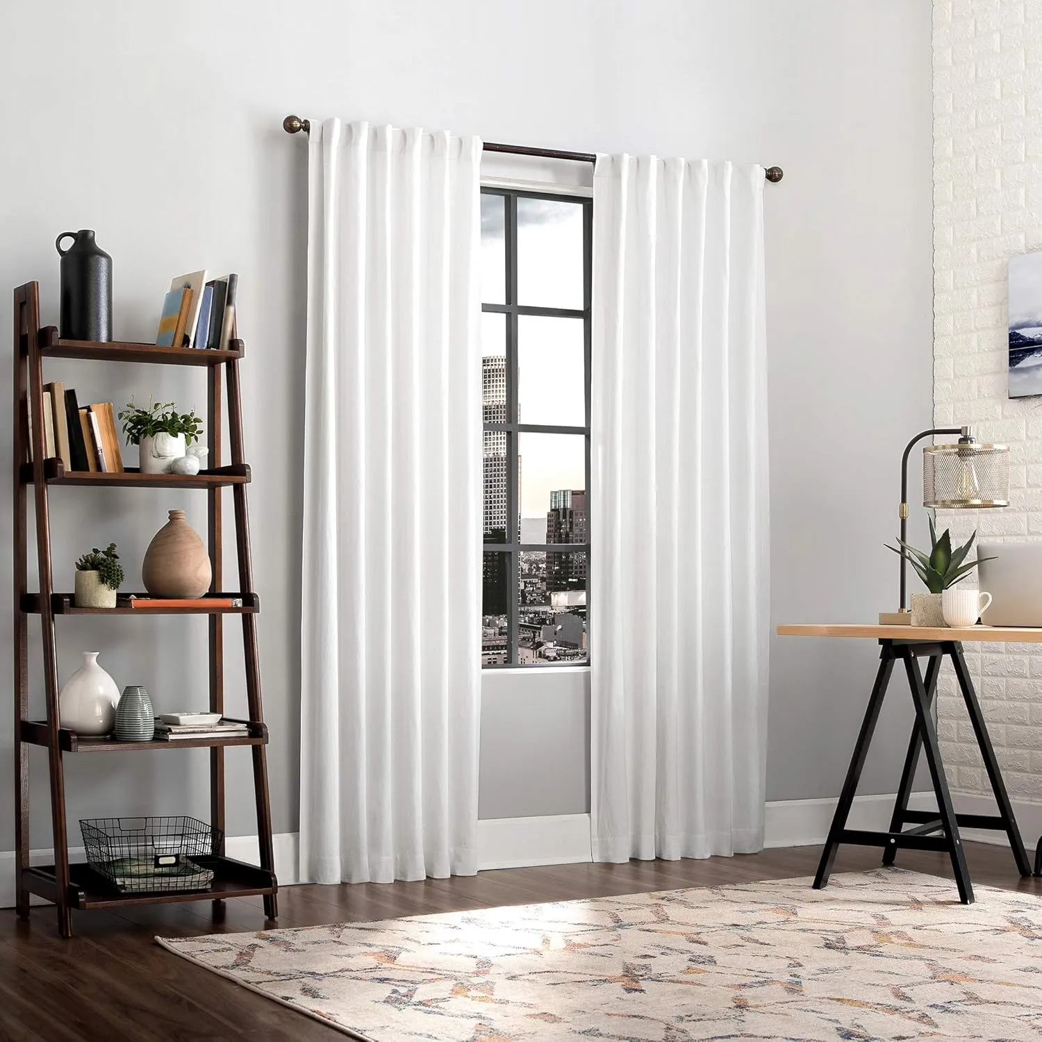 Scott Living Renato Linen Blend Semi-Sheer Back Tab Curtain Panel, 50" x 84", White