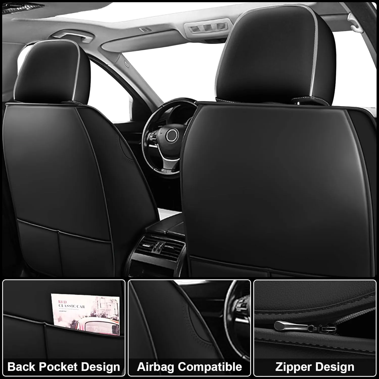 Seat Covers 5 Seats Custom Fit for Lexus GS 350 2006-2024, Standard Waterproof Car Seat Cover, Breathable and Comfortable Leather Cushion Cover, Auto Interior Accessories (Black Gray)