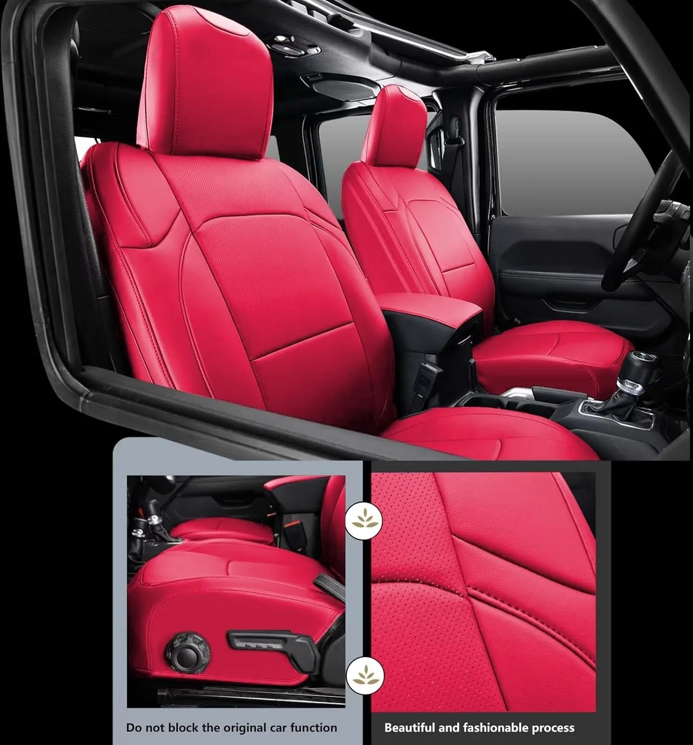Seat Covers Custom Fit for Jeep Wrangler 4 Door Sahara Rubicon Willys Willys Sport Sport S Freedom Trims 2018-2024 Faux Leather Seat Covers with Armrest Cover