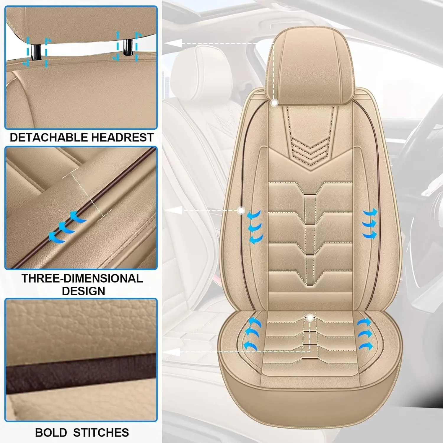 Seat Covers Fit for Lexus ES 350/300h 2007-2025 Full Set Car Seat Cover Faux Leather Seat Cushion Waterproof Auto Protectors(Beige)-2 Rows 5 Seats