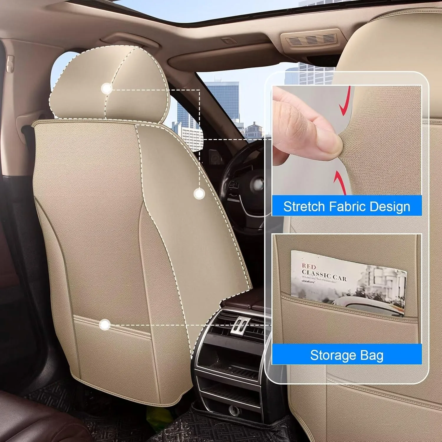 Seat Covers Fit for Lexus ES 350/300h 2007-2025 Full Set Car Seat Cover Faux Leather Seat Cushion Waterproof Auto Protectors(Beige)-2 Rows 5 Seats