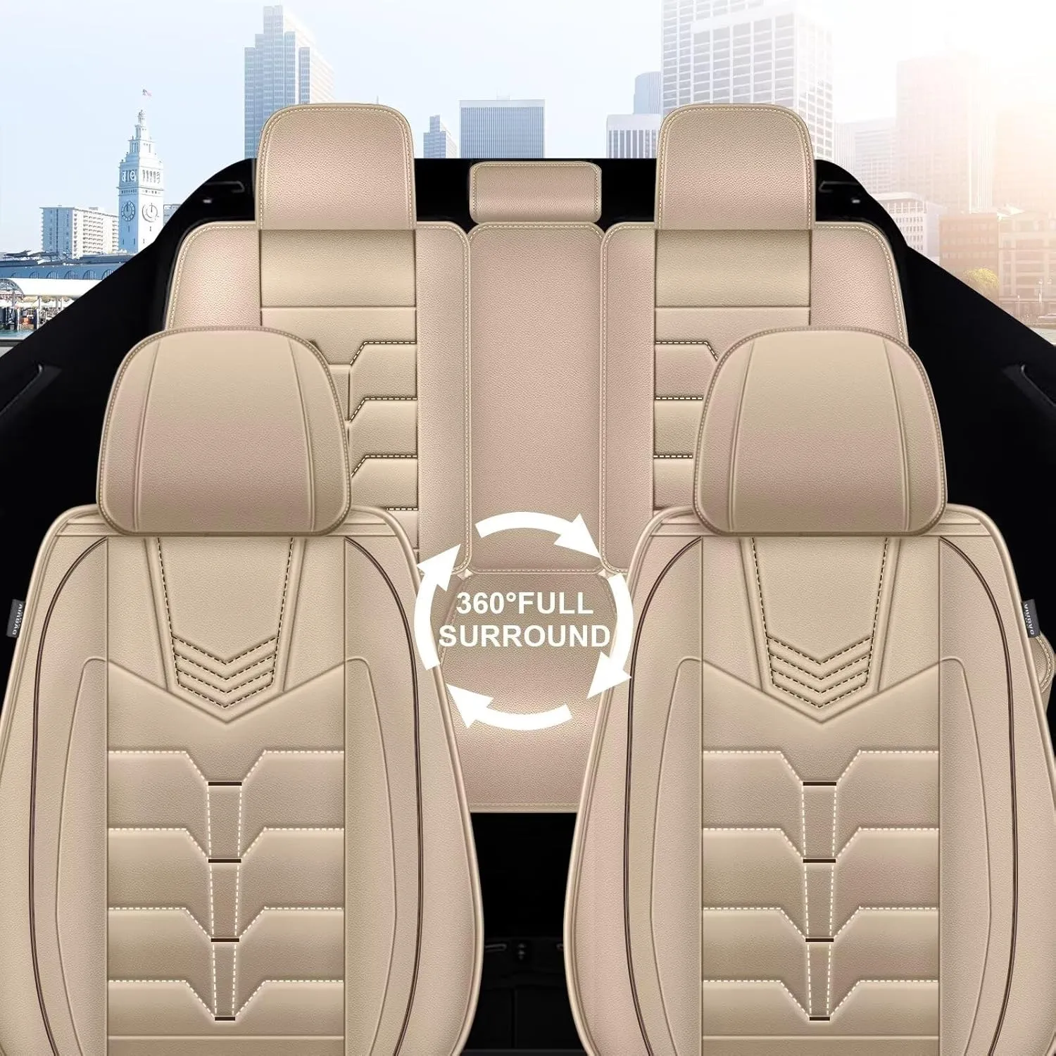 Seat Covers Fit for Lexus ES 350/300h 2007-2025 Full Set Car Seat Cover Faux Leather Seat Cushion Waterproof Auto Protectors(Beige)-2 Rows 5 Seats