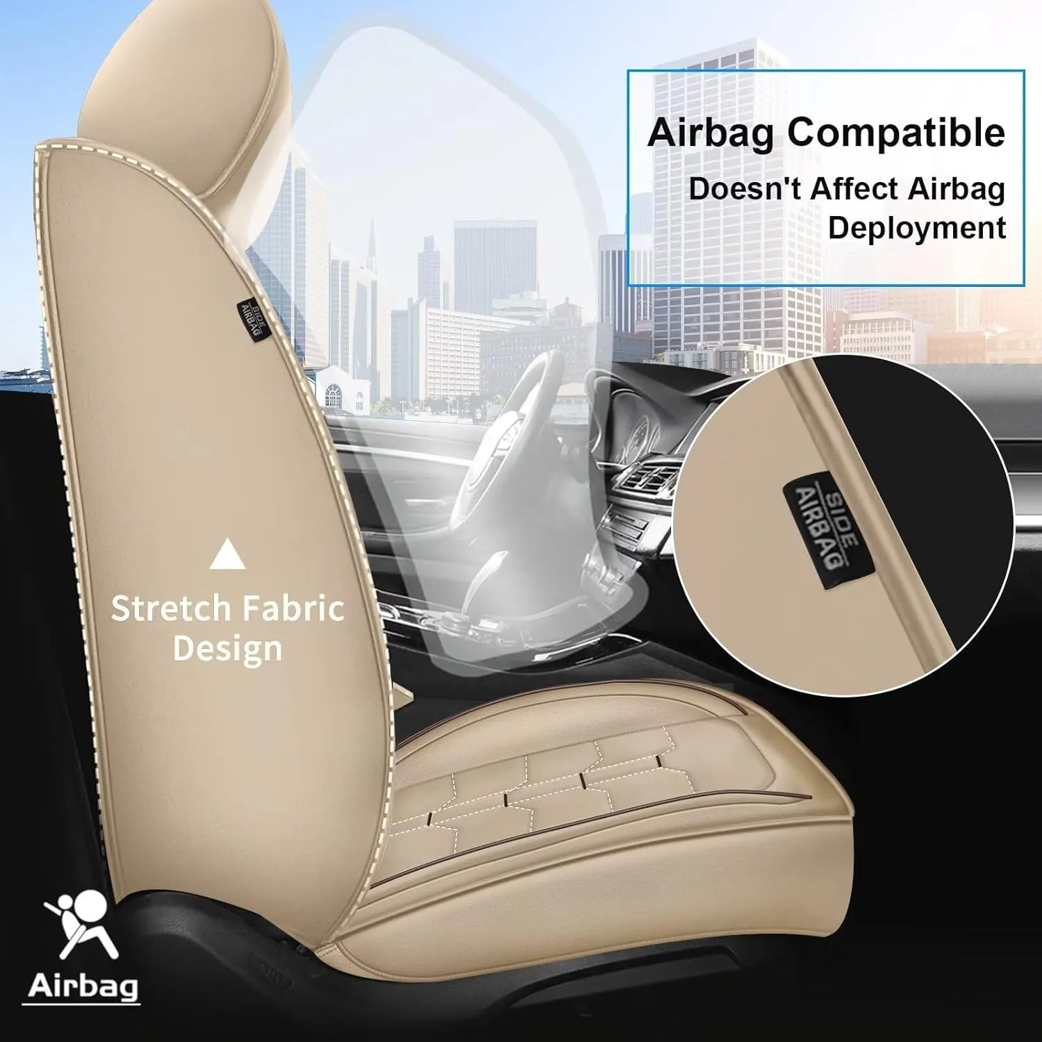 Seat Covers Fit for Lexus ES 350/300h 2007-2025 Full Set Car Seat Cover Faux Leather Seat Cushion Waterproof Auto Protectors(Beige)-2 Rows 5 Seats