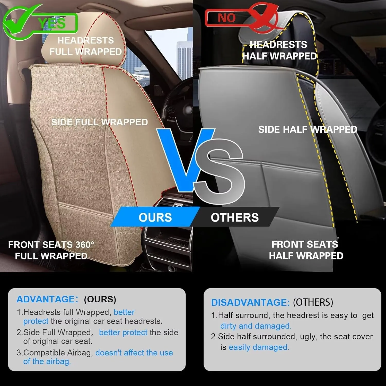 Seat Covers Fit for Lexus ES 350/300h 2007-2025 Full Set Car Seat Cover Faux Leather Seat Cushion Waterproof Auto Protectors(Beige)-2 Rows 5 Seats