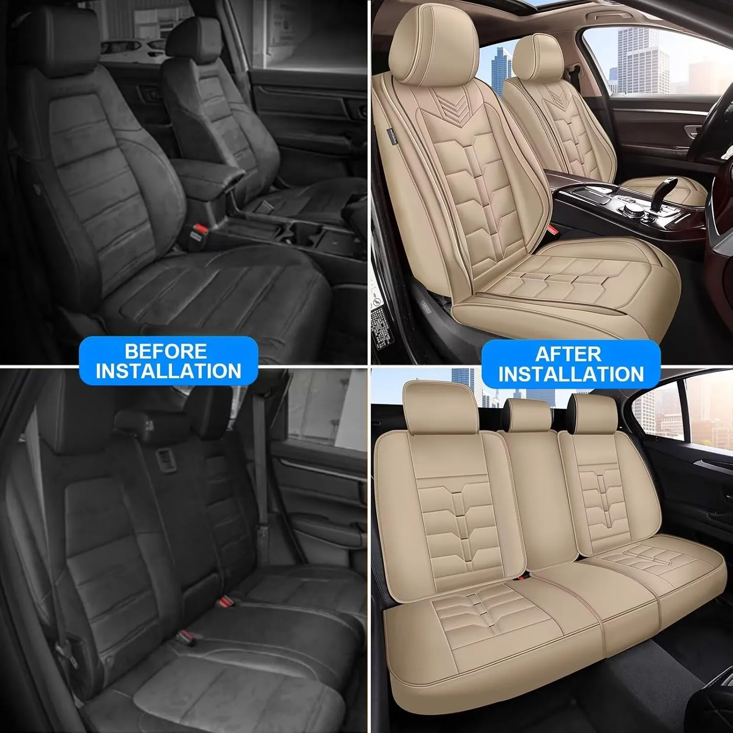 Seat Covers Fit for Lexus ES 350/300h 2007-2025 Full Set Car Seat Cover Faux Leather Seat Cushion Waterproof Auto Protectors(Beige)-2 Rows 5 Seats