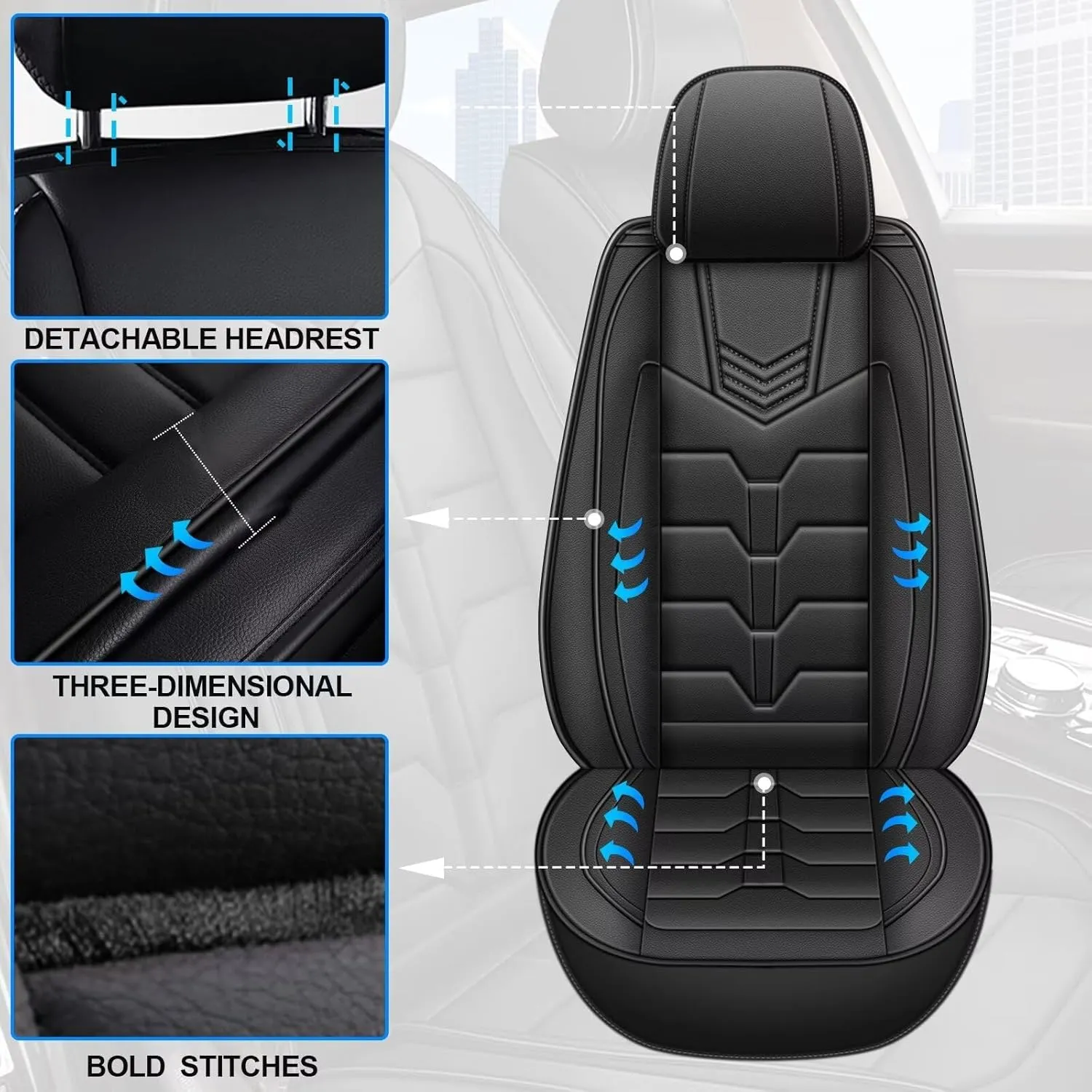 Seat Covers Fit for Nissan Sentra 2008-2025 2PCS Front Car Seat Covers Faux Leather Seat Cushion Waterproof Auto Protectors(Black)-2 Front Seat Covers