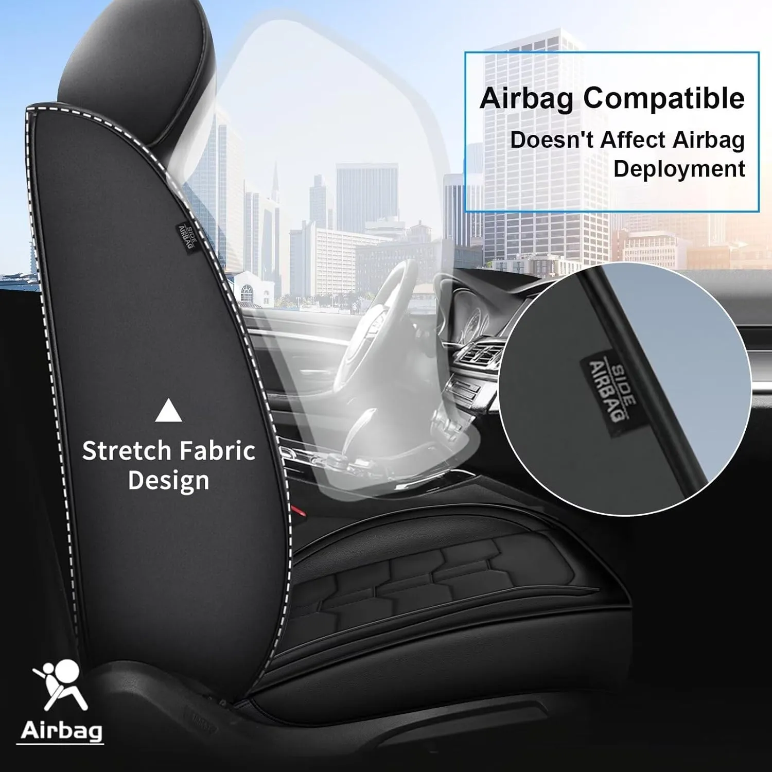 Seat Covers Fit for Nissan Sentra 2008-2025 2PCS Front Car Seat Covers Faux Leather Seat Cushion Waterproof Auto Protectors(Black)-2 Front Seat Covers