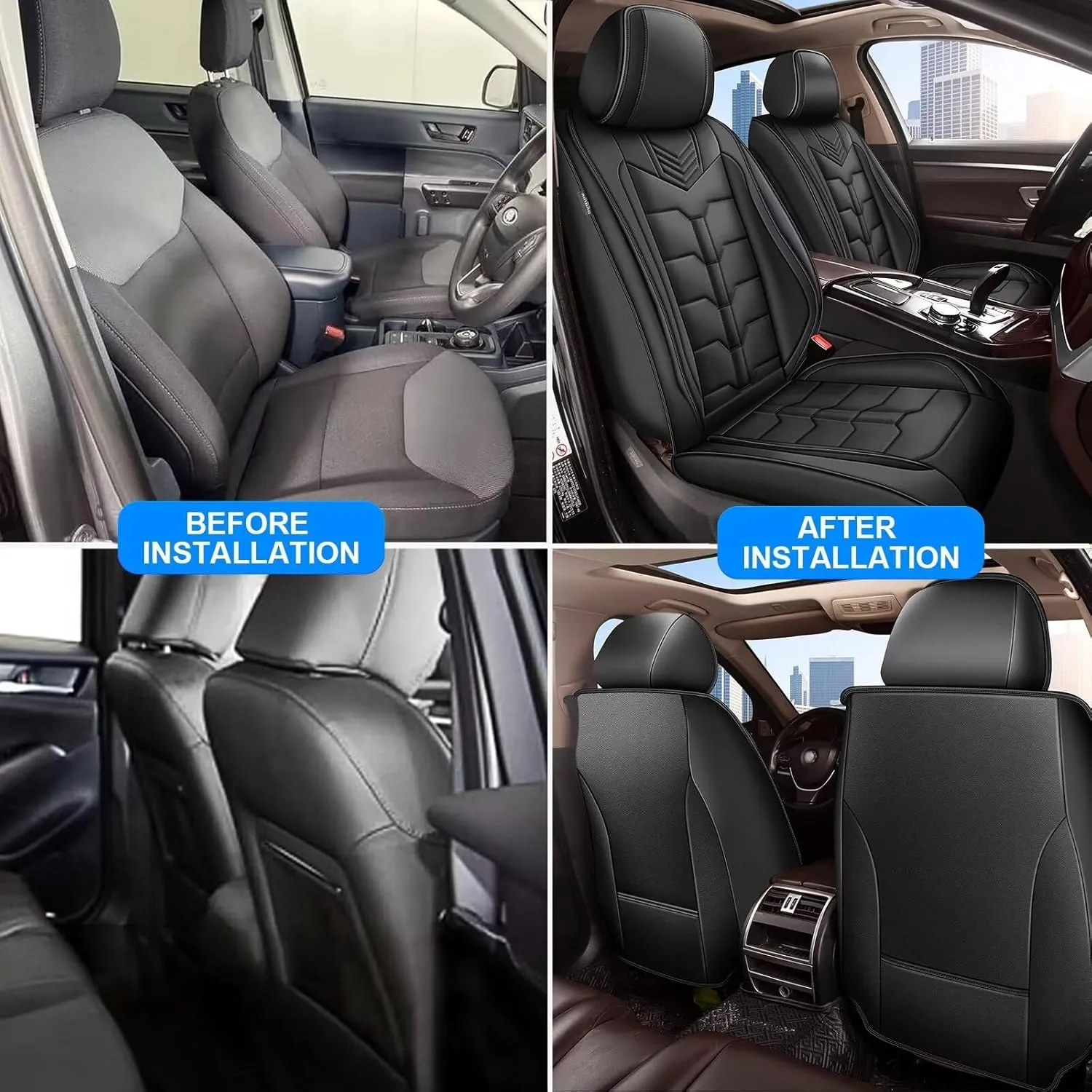 Seat Covers Fit for Nissan Sentra 2008-2025 2PCS Front Car Seat Covers Faux Leather Seat Cushion Waterproof Auto Protectors(Black)-2 Front Seat Covers