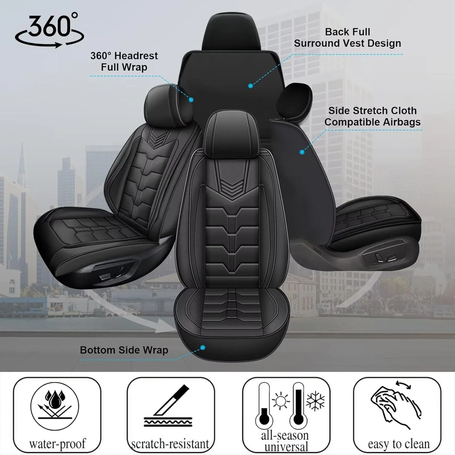 Seat Covers Fit for Nissan Sentra 2008-2025 2PCS Front Car Seat Covers Faux Leather Seat Cushion Waterproof Auto Protectors(Black)-2 Front Seat Covers