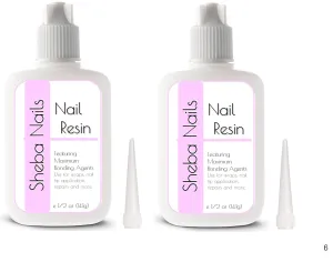 SHEBA NAILS Nail Resin 1/2oz - Pack of 2 - Professional Fingernail Adhesive Resin for Nail Wraps, Nail Tips, Nail Art and Nail Repairs with Applicator Tips