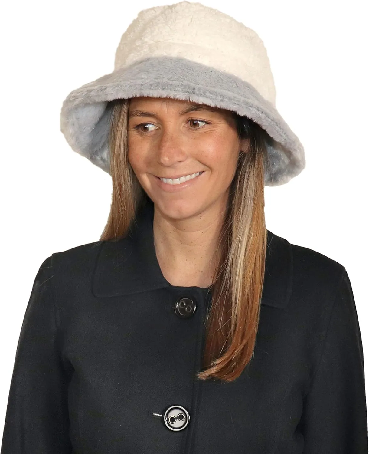Sherpa Faux Fur Reversible Bucket Hat for Women - Furry Bucket Hat - Sherpa Bucket Hat for Winter