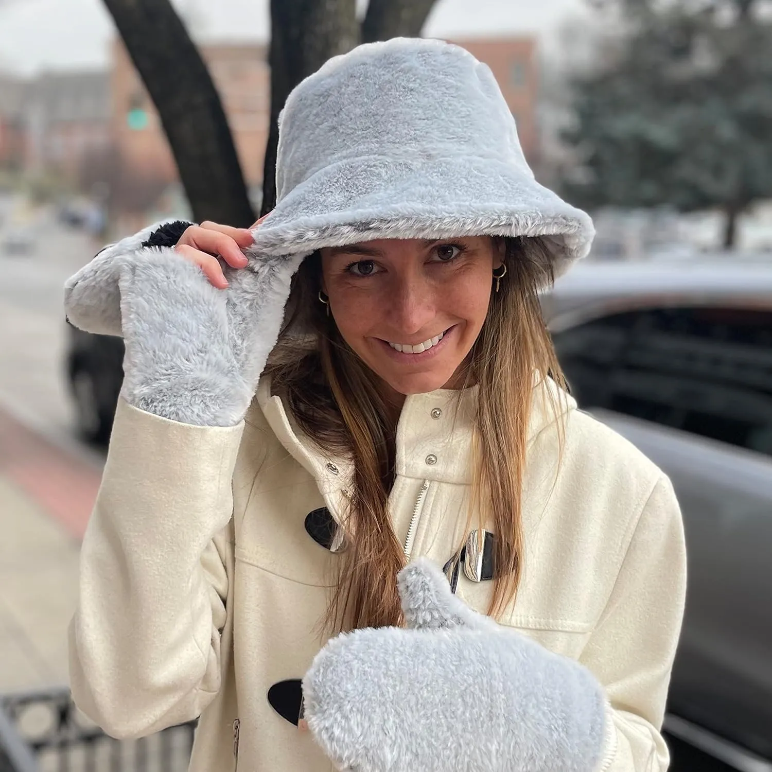 Sherpa Faux Fur Reversible Bucket Hat for Women - Furry Bucket Hat - Sherpa Bucket Hat for Winter