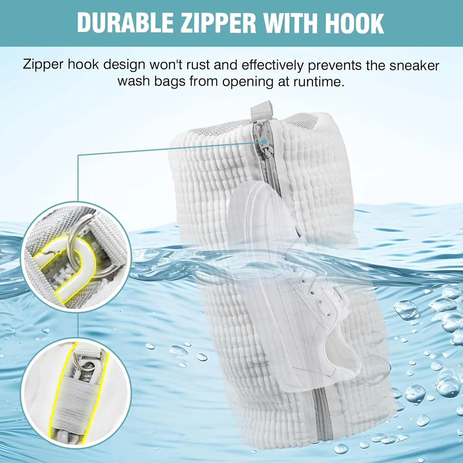 Shoe Washing Machine bag, Shoe Laundry Bag for Washer and Dryer, Include Dry Net Bag, Reusable and Durable Zipper with Hook Design, Shoe Washing Bag for Sneaker (White, 2PCS)
