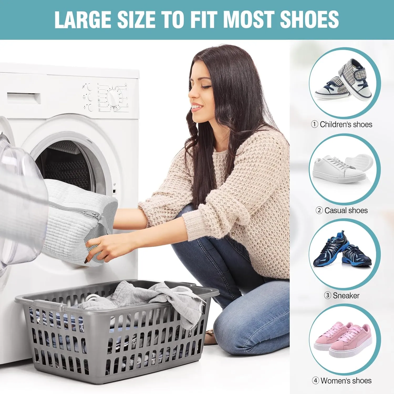 Shoe Washing Machine bag, Shoe Laundry Bag for Washer and Dryer, Include Dry Net Bag, Reusable and Durable Zipper with Hook Design, Shoe Washing Bag for Sneaker (White, 2PCS)