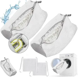 Shoe Washing Machine bag, Shoe Laundry Bag for Washer and Dryer, Include Dry Net Bag, Reusable and Durable Zipper with Hook Design, Shoe Washing Bag for Sneaker (White, 2PCS)