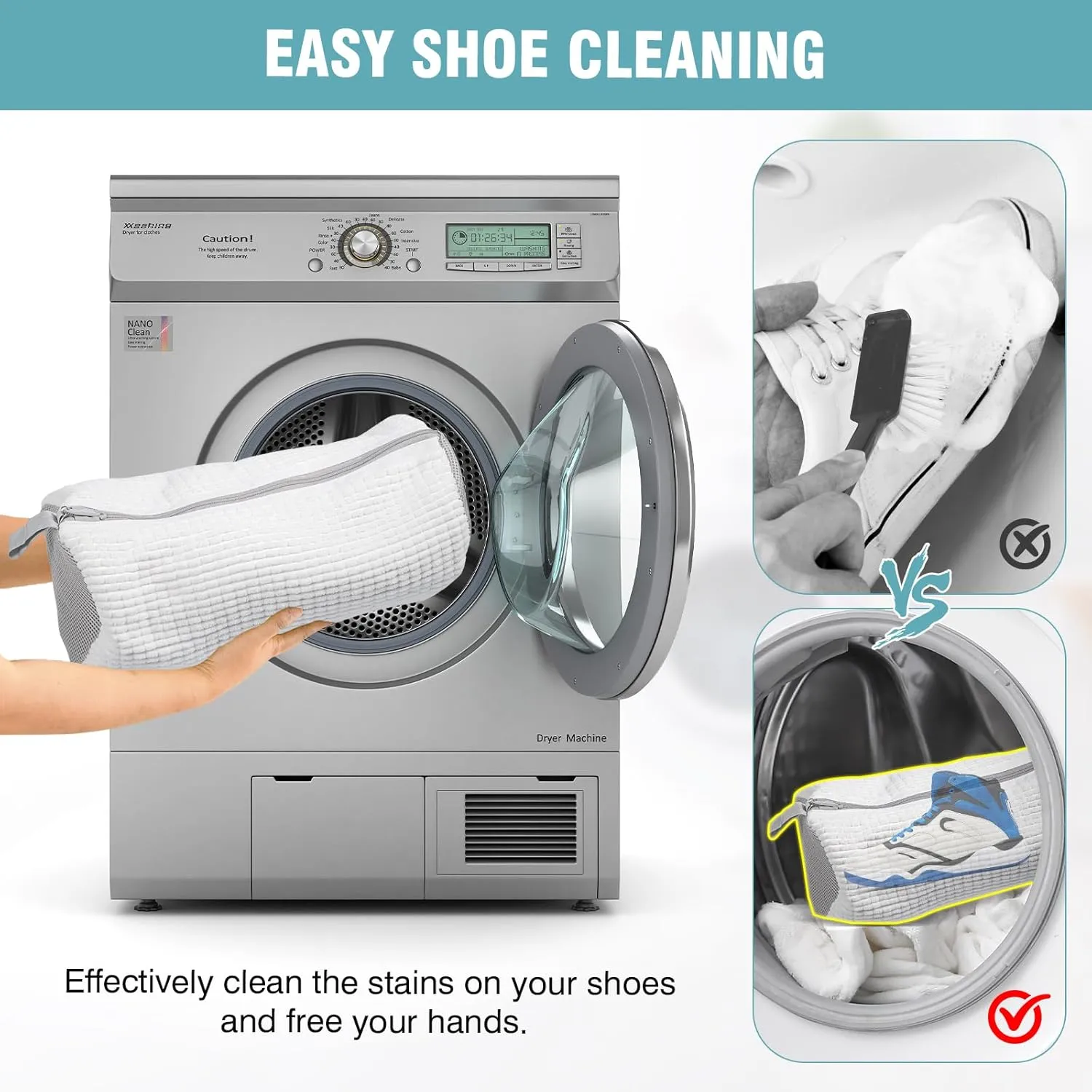 Shoe Washing Machine bag, Shoe Laundry Bag for Washer and Dryer, Include Dry Net Bag, Reusable and Durable Zipper with Hook Design, Shoe Washing Bag for Sneaker (White, 2PCS)