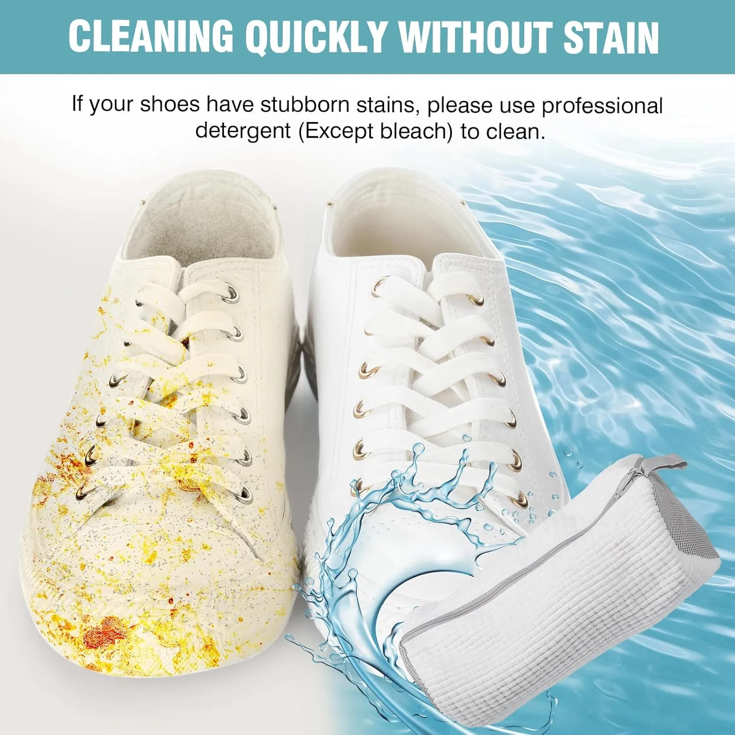 Shoe Washing Machine bag, Shoe Laundry Bag for Washer and Dryer, Include Dry Net Bag, Reusable and Durable Zipper with Hook Design, Shoe Washing Bag for Sneaker (White, 2PCS)