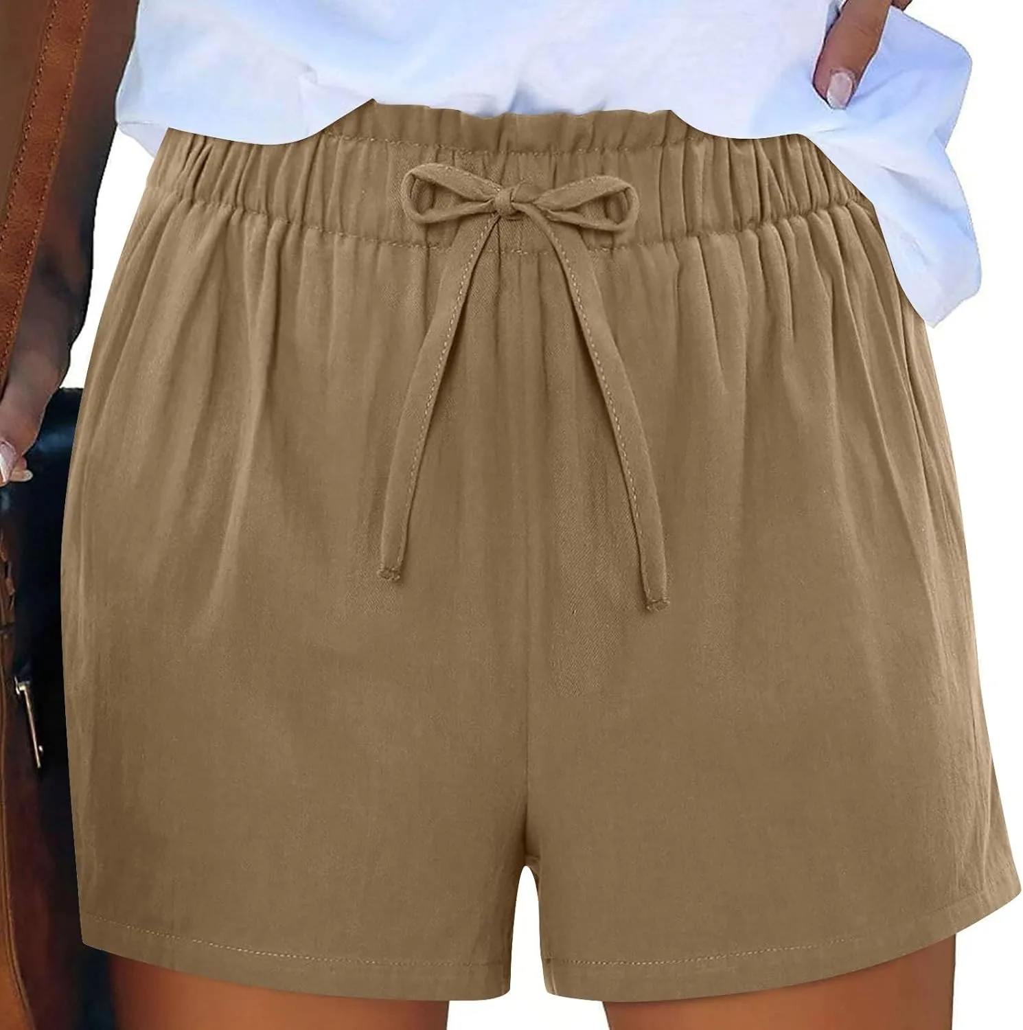 Shorts for Women Cotton Linen Casual Comfy Running Athletic Shorts High Waisted Drawstring Beach Vacation Clothes