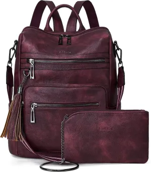 Shrrie Backpack Purse for Women Leather Backpack Fashion Designer Travel Backpack Convertible Shoulder Bag