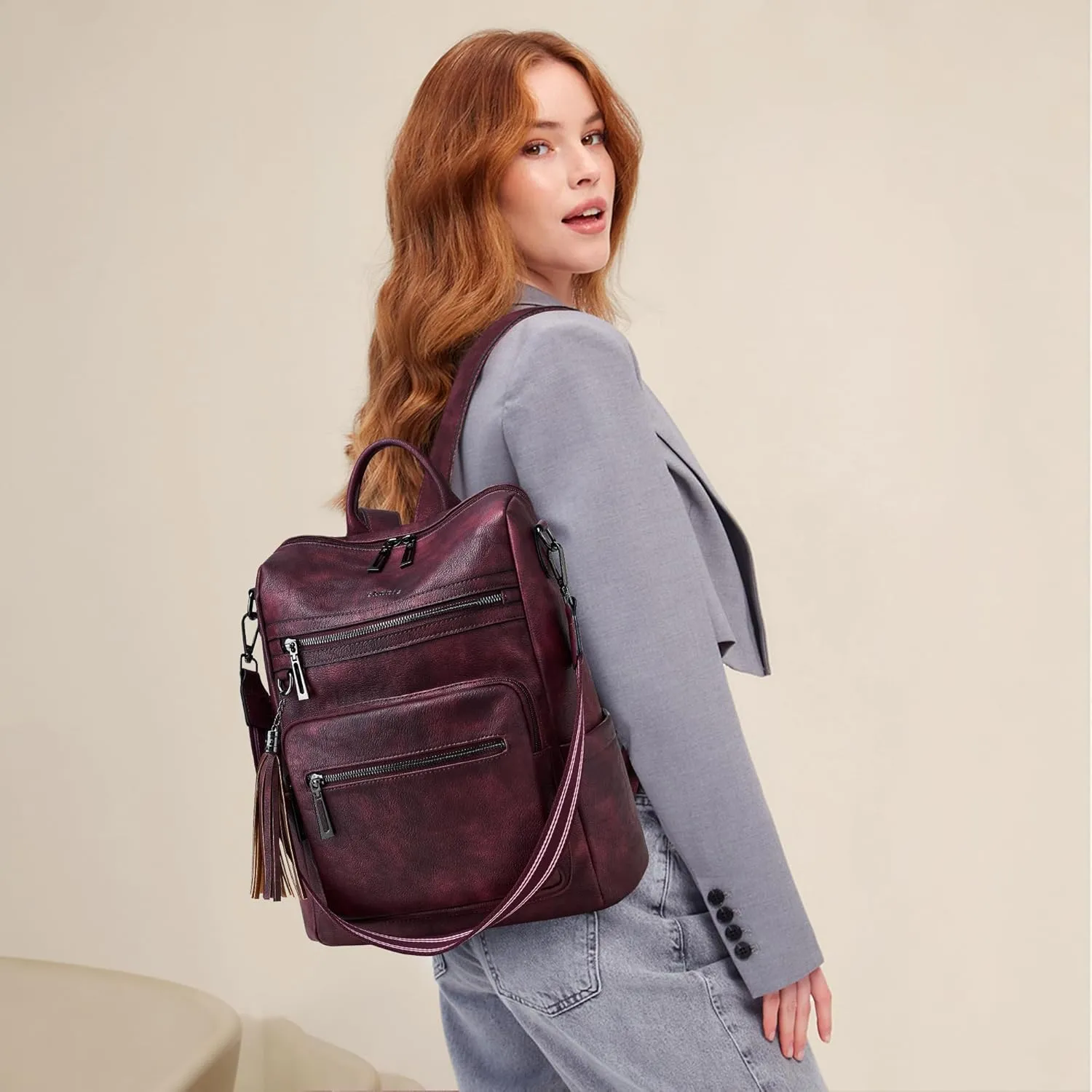 Shrrie Backpack Purse for Women Leather Backpack Fashion Designer Travel Backpack Convertible Shoulder Bag
