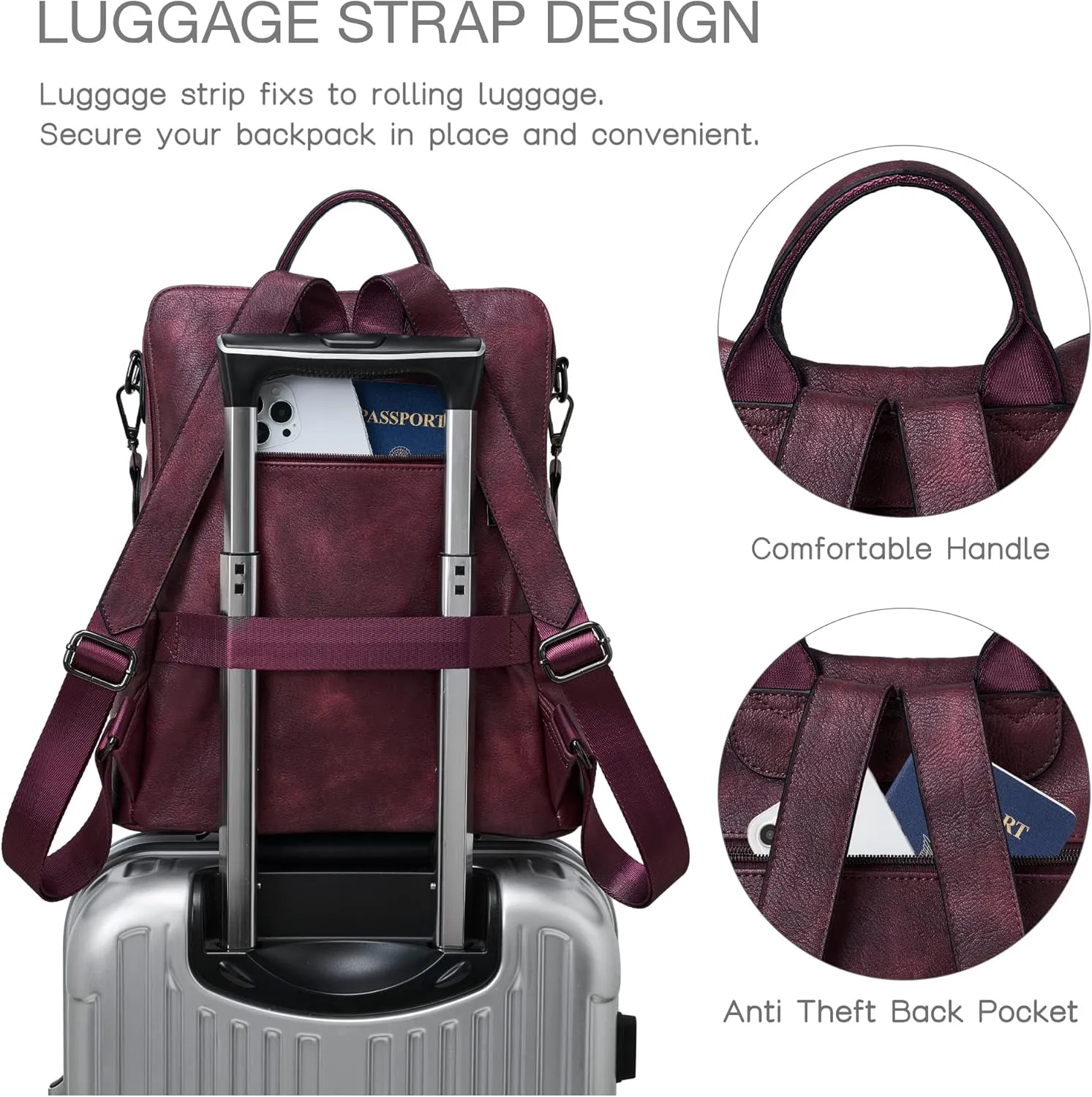 Shrrie Backpack Purse for Women Leather Backpack Fashion Designer Travel Backpack Convertible Shoulder Bag
