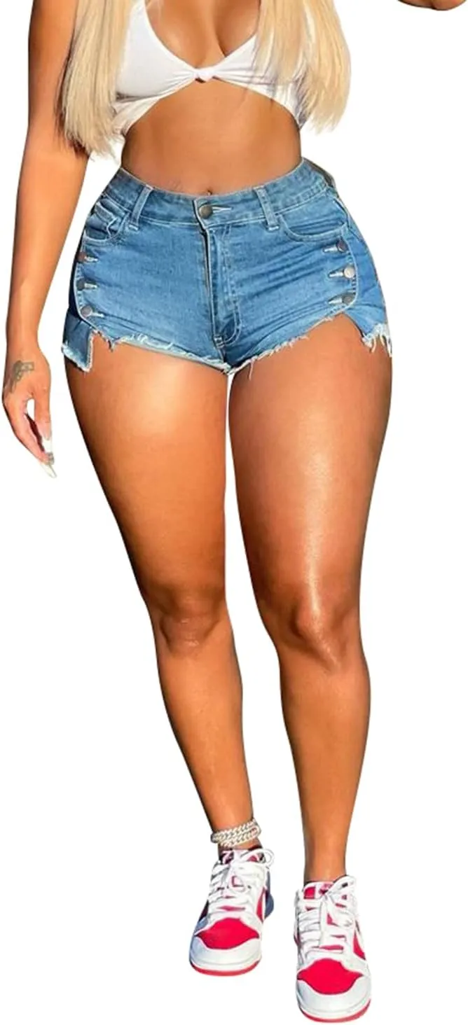 SIAEAMRG High Waisted Womens Jean Shorts for Summer, Casual Summer Stretchy Frayed Raw Hem Teen Girls Denim Shorts