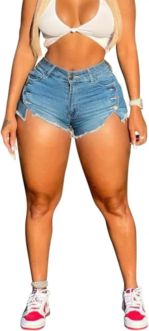 SIAEAMRG High Waisted Womens Jean Shorts for Summer, Casual Summer Stretchy Frayed Raw Hem Teen Girls Denim Shorts