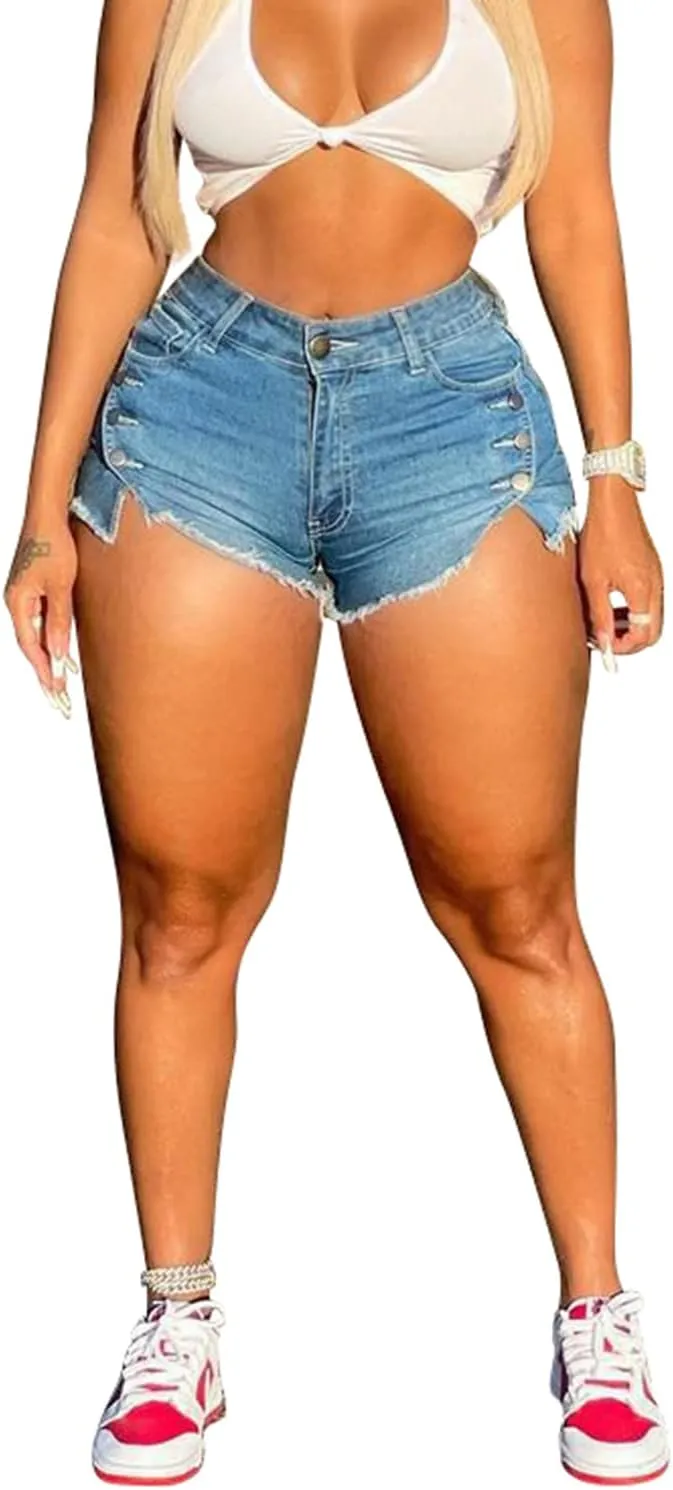 SIAEAMRG High Waisted Womens Jean Shorts for Summer, Casual Summer Stretchy Frayed Raw Hem Teen Girls Denim Shorts