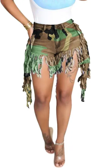 SIAEAMRG Jean Shorts for Women Juniors, Summer High Waisted Stretchy Frayed Raw Hem Tassels Denim Shorts